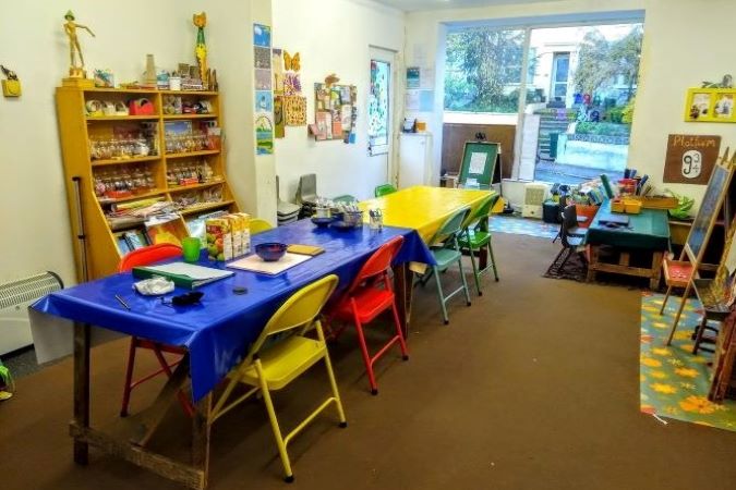 room set up with table ready for painting